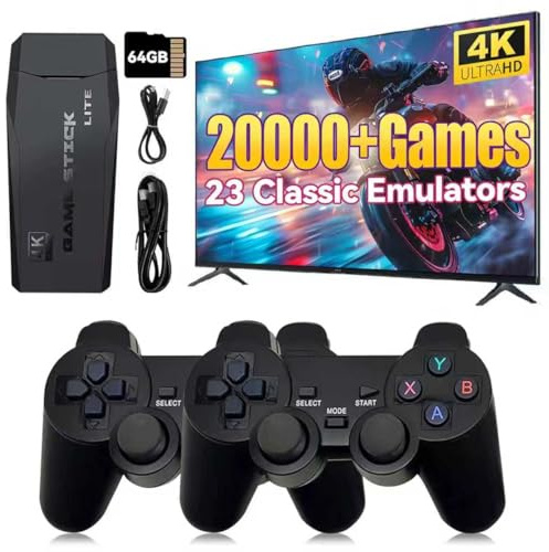 Console per videogiochi retrò Febotak 2025 con oltre 40.000 giochi, 23 emulatori, HDM 4K, doppi controller wireless da 2,4 GHz, sistema Plug & Play [Game Boy Advance](nero)