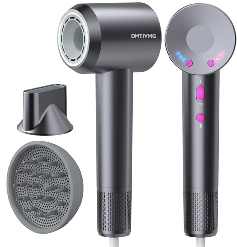 DMTIVMG Seche Cheveux Ionique Professionnel 500 Millions 1600W 160 000 tr/min 12 Mode 4 Température Séchage Ultra Rapide Hair Dryer Silencieux Léger 3 Vitesses Diffuseur Magnétique Voyage (Gris Foncé)