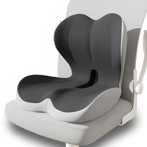 lomonmen Cojin Silla Oficina con Almohada de Apoyo Lumbar,Cojin Ergonomico de Espuma Viscoelástica para Silla de Oficina,Coche,Uso Doméstico y Viajes,Soporte para Espalda y Glúteos