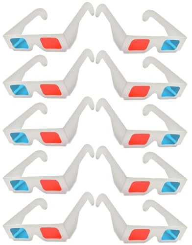 CLISPEED Lot de 10 Lunettes 3D en Carton Rouge et Bleu Lunettes de Cinéma 3D Légères et Portables pour Visualisation de Films et Jeux à la Maison