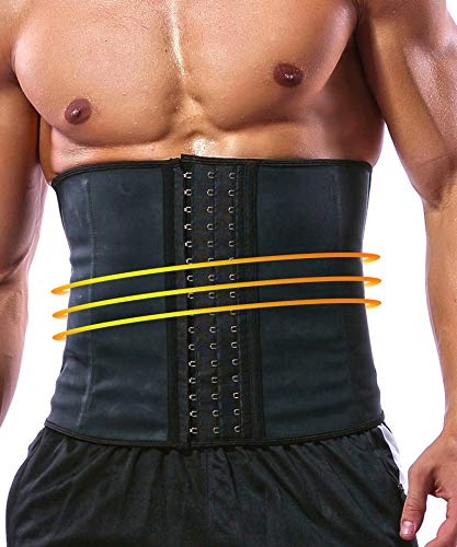 GainKee Latex Men Waist Trainer Corsets With Steel Bone Sweat Sauna Suit For Fitness (Small)