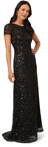 Adrianna Papell - Abito da Donna a Maniche Corte con Paillettes - Nero - 38