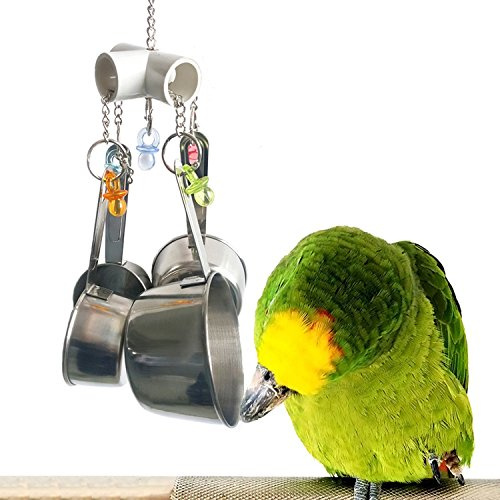 BULZEU Jouet de Oiseaux Bird Toys Cuillère Chaine en Acier Inoxydable Jouet Coloré pour Oiseaux perroquets, Gris du Gabon, Mini Aras, Petits cacatoès (Tétines Colorées)