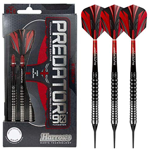 Harrows Predator Darts-Set mit weicher Spitze aus 90% Wolfram – 18 g und 20 g – inklusive Ultra Traction Grip, Supergrip Fusion Shafts, Prime Flights und Reiseetui (20g)