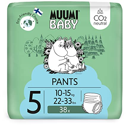 Muumi Baby Öko Windelhöschen Größe 5, 10-15 kg, 38 Stück, Weiche Premium Windelhöschen | Weich und hautfreundlich, Atmungsaktiv, Saugfähig, Keine unnötigen Chemikalien |