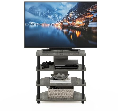 Furinno Turn-N-Tube Mobile TV a 4 ripiani, facile da montare, Grigio/Nero