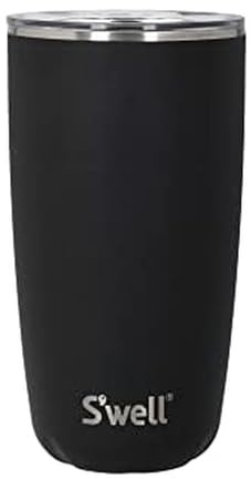 S'well Tumbler with Lid, 530ml, Onyx, BPA/BPS-Free Vacuum Triple-Insulated Travel Cup with Slide-Open Lid, for Hot and Cold Beverages, At Home or Work up to 12h Cold/4h Hot
