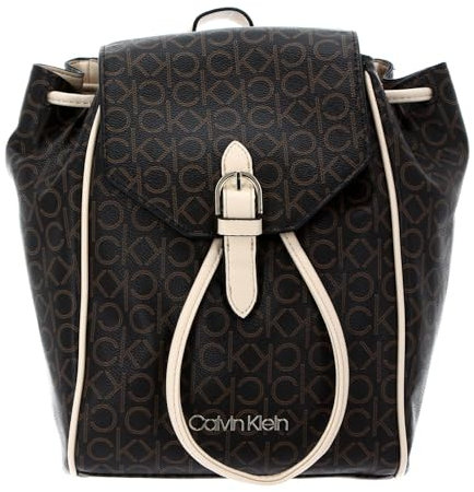 Calvin Klein Drawstring Backpack with Flap Brown Mono Mix