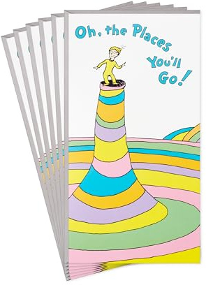 Hallmark Dr. Seuss Graduation Card Money Holders or Gift Card Holders (Oh, the Places You'll Go! 6 Cards with Envelopes) for High School, Kindergarten, Middle School, College and College Graduates