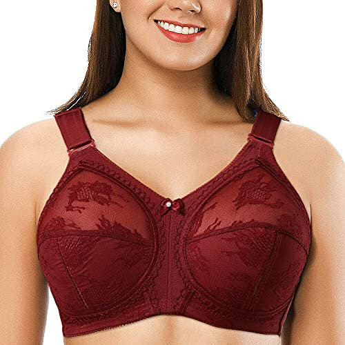 Ayigedu Plus Size Non Wired Lace Non Padded Full Coverage Bra Minimizer Firm Hold 44-E