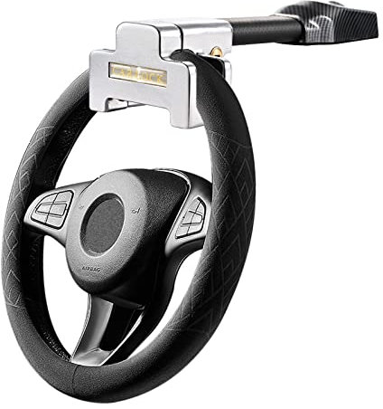 Steering Wheel Lock Vehicle Anti-Theft Security with 130dB Super Loud Siren Adjustable Length Retractable Steering Universal Fit for Cars (Only Fit Circular Steering Wheels)