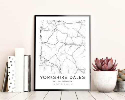 State Media Vision Poster minimalista con mappa della città, poster con coordinate della città, decorazione per soggiorno e camera da letto (città del Regno Unito) (Yorkshire Dales, A3 (42 cm x 29,7