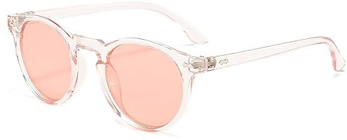 YAMEIZE Lunettes de Soleil Polarisées Ronde-Ovale Rétro Vintage Teintée Lunettes Mode Classique pour hommes Femmes Protection UV 400 Transparent Rose