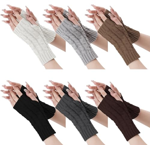 DBAILY Halb Fingerlose Handschuhe 6 Paar Halb Strickhandschuhe Winter Damen Damen Pulswärmer Warm Kurze Winter Halb Handstulpen Unisex Winter Warmes Herz Geschenk für Jungen und Mädchen(6 Farben)