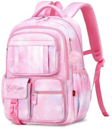 Tanou Schultasche Mädchen Rucksack Schule Mädchen, Schulrucksack für Mädchen der 1. bis 4. Klasse, Atmungsaktiv Wasserabweisender Nylon Kinder Schulranzen, Rosa