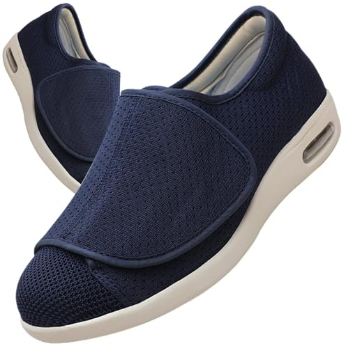 Mocasines sin Cordones para Hombre Pie Diabetico Zapatos Ancho Zapatos de Cuero para Hombres Ajustable Zapatillas Ortopédica Personas Mayores(Blue,42 EU)