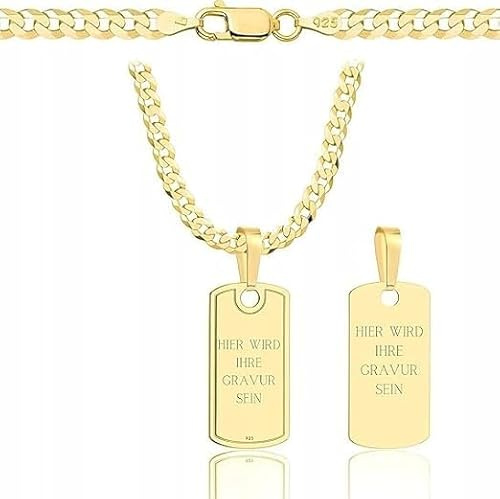 AMAR ketten für herren vergoldet 925/gold 585, personalisierte geschenke männer - Erkennungsmarke mit gravur, militär silber Goldkette massive 3,8 mm