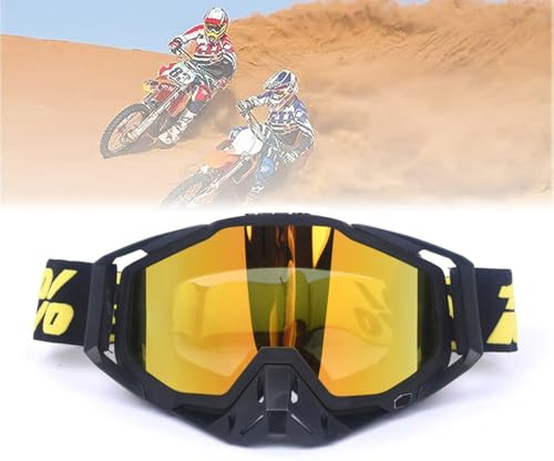 Jilskl Occhiali Da moto Antipolvere, Maschera Mtb, Maschera Motocross, Adatto Per Moto, Auto Da Corsa, Off-Road Racing, Off-Road Moto, Mountain Bike, Sci o Caschi Aperti, Nero, Oro Occhiali