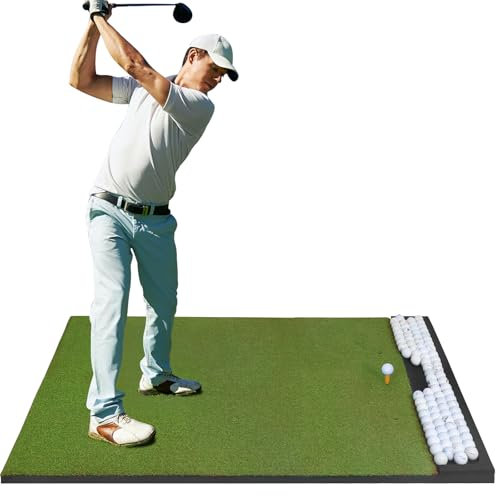 Golfpar 6x4ft Golf Hitting Mat with Integrated Ball Tray, 26mm Thickness High-Density Artificial Turf for Indoor & Outdoor Golf Training Mats