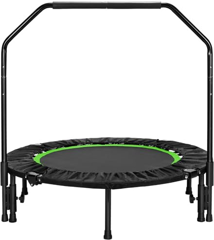 LIFERUN Liten studsmatta, inomhus, 101 cm, mini-fitness, studsmatta, vuxna, 150 kg, med justerbara handtag för hem, kardiostudsmatta, grön