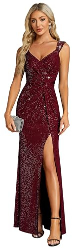 Ever-Pretty Maxi Formal Evening Dress Elegant Sequin V Neck and High Slit Prom Dress 01888