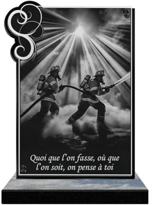 ETERNEL - Plaque Funéraire Personnalisée Cadre Ornements - Pompier, Soldat de Feu, Casque de Pompier - Texte Personnalisable, Plaque Funéraire Gravée au Laser Hommage, Cimetière, Mortuaire, Sépulture