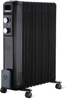 Geepas Oil Filled Radiator Heater 2500W, 11 Fin | Portable Electric Heater 3 Heat Settings | Adjustable Thermostat Safety Cut-off Overheat Protection Energy Efficient Heating | 2 Year Warranty Black