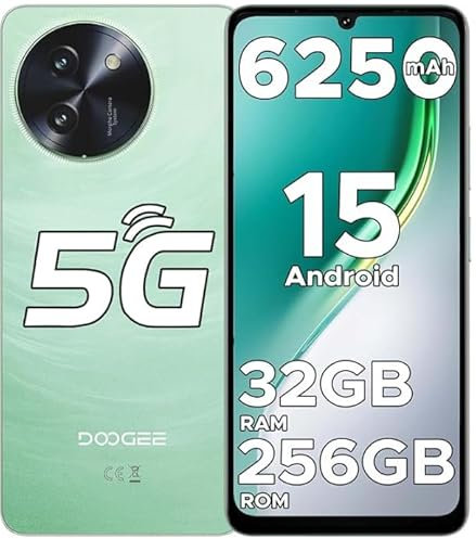 DOOGEE Note 59 Pro 5G Handy Ohne Vertrag Android 15, 32 GB RAM + 256 GB ROM/TF 2 TB, 6250mAh Akku Smartphone, 120 Hz Display + 6,75 Zoll HD, 16 MP AI Kamera, 4K Video/NFC/Dual SIM/Face ID/Widevine L1