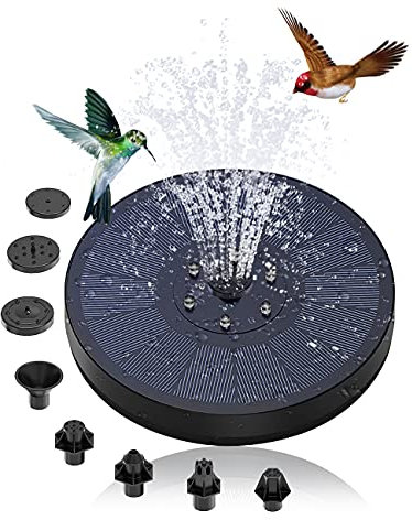 Solar Springbrunnen für Außen, Solarbrunnen für Draussen mit 8 Düsen und 7 bunten LED-Lichtern, Solar Gartenbrunnen, Teichpumpe Solar, Vogeltränke Solar, Pool Springbrunnen, Solar Wasserpumpe Klein