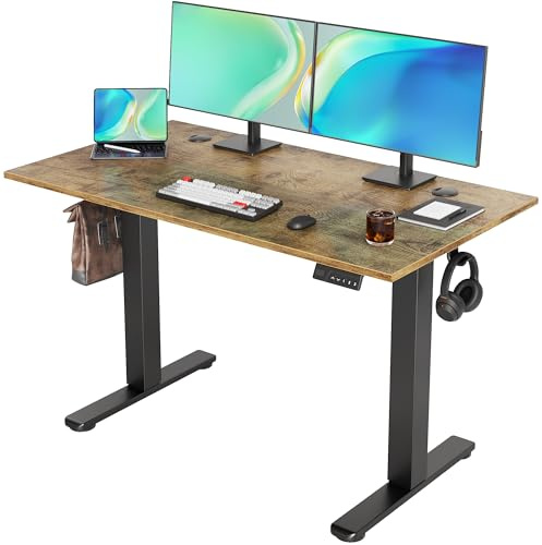 Seang Electric Standing Desk Adjustable Height, 120x60cm, Sit Stand With Splice Board for Home Office Computer Workstation, Black Frame/Rustic Brown Top