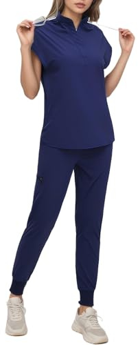 Uniforme medica per donne Scrubs Set ad asciugatura rapida Tunica Top Pantaloni Slip-on Maniche corte Colletto alla coreana Camicetta Abbigliamento da lavoro Assistenza infermieristica Cosmetica Spa
