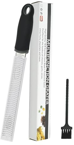 1Pack Lemon Zester Stainless Steel Cheese Grater with Plastic Cover Ergonomic Soft Black Handle Handheld Rotary Cheese Grater Zester Ideal for Kitchen Use and Food Preparation