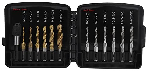 Set di punte combinate per maschi e perforatori, US HSS metrico placcato Ti, design con scanalatura a spirale per un'efficace rimozione dei trucioli, elevata durezza e lunga