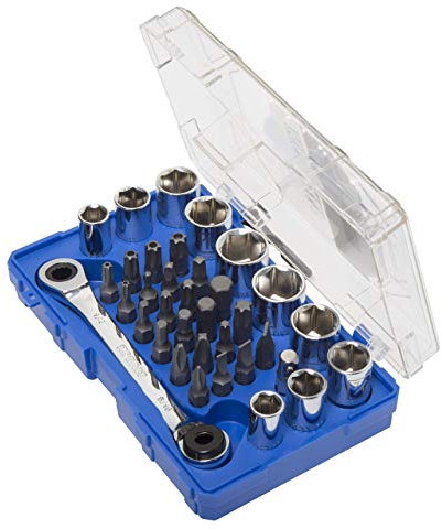 Kobalt 338358 35-teiliges Mechaniker-Werkzeug-Set, Zoll/metrisch, inklusive Umschaltknarre, Steckschlüsseleinsätze, Schraubendreher, Sechskant, Torx und Vierkant-Bits