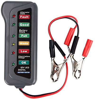 Donnagelia - Comprobador de Batería de Coche (12 V, para Automoción, electromóvil, Motocicleta, acumulador, alternador con 6 Indicadores LED)