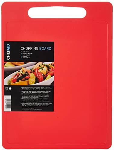 Chef Aid Planche à découper rouge grande taille, surface antidérapante polyvalente, facile à nettoyer, compatible lavevaisselle avec poignée, 40 x 30 cm Autres couleurs disponibles