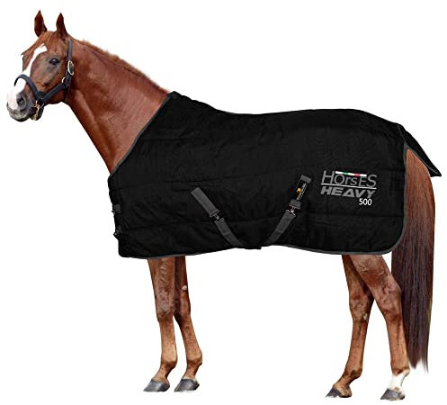Horses, Manta de Invierno Heavy para Caballo, Acolchada, Suave y Cómoda, Ideal para la Cuadra, Bordes de Nylon Reforzado, Negro, 128 cm