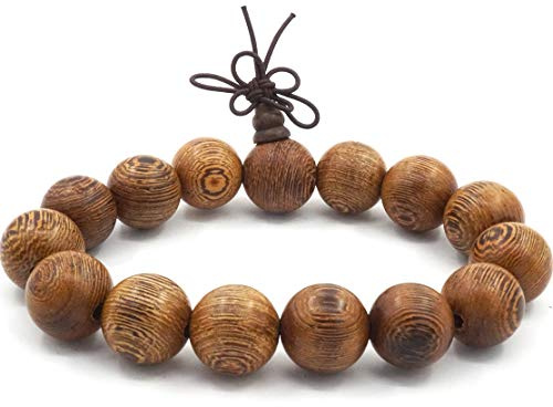 Thajaling Perle de Mala Buddha Buddista Buddha Preghiera Meditazione Elastico 15mm Grandi Perle di Legno di Sandalo Uomo Bracciale, 10 pollici, Legno, senza pietra, 10 pouces, Legno, senza pietra