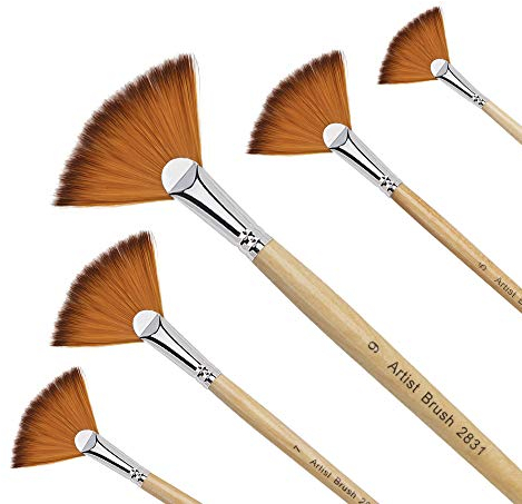 ISIYINER Pinceles para pintar 5 piezas Brochas de abanico Profesional Nylon Pinceles Pintura para Arte Pintura al óleo Acrílica