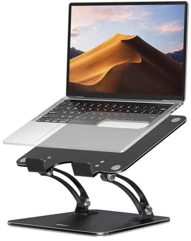 Nulaxy Soporte de portátil o notebook de 10 a 17 pulgadas, totalmente ajustable para escritorio, elevador, plegable, dual, aluminio, ventilación de calor, ergonómico, accesorio de oficina, color negro