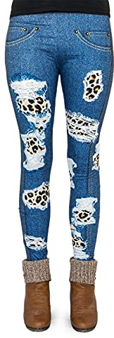 cosey - Bedruckte Bunte Leggins (Einheitsgröße) - Design Jeans Leo Patches