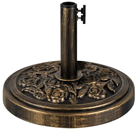 KEPLIN 12kg Cast Iron Effect Parasol Base with Floral Pattern – Heavy Duty Garden Patio Furniture Stand for Umbrella, Canopy, Gazebo, Awning etc. – Diameter 45mm (12, Bronze)