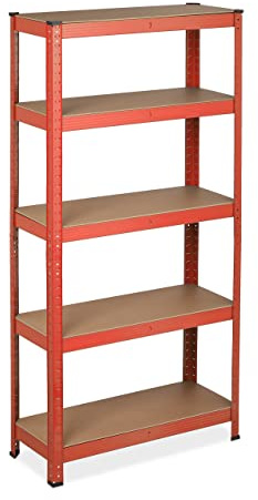 Relaxdays Scaffale con Sistema a Incastro, fino a 875 kg , Scaffalatura ad Alta Portata 5 Ripiani, 151x75x30 cm, Rosso