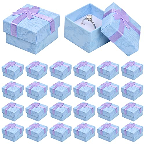 24Pz Scatole Piccole Regalo per Gioielli, Scatola ad Anelli, Scatoline per Gioielli, Portagioie Cartone con Inserto in Velluto per Collane, Anelli e Orecchini, 4x4x3cm (Viola)