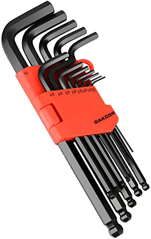 DAKCOS Innensechskantschlüssel Satz 13 tlg mit Kugelkopf Innensechskant Satz Winkelschlüssel Set HX mit CR-V, Metrisch, 1, 27 bis 10 mm, in Kunststoffclip