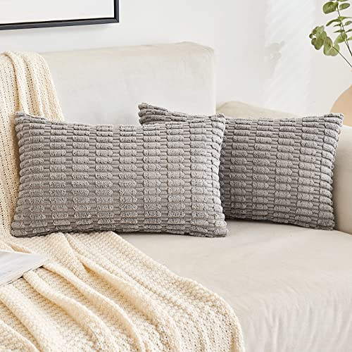 EMEMA Kordsamt Kissenbezüge Dekorative Sofakissen Moderne Kissenhüllen 40x60 cm Dekokissen Weicher Zierkissenbezug für Wohnzimmer Sofa Schlafzimmer 2er Set Hellgrau