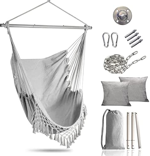 Mingfuxin Hängender Hängemattenstuhl, Hängematten-Schaukelstühle Hängesessel 2 Sitzkissen im Lieferumfang enthalten, Baumwollseil-Schaukelstuhl Schaukel für Innen, Außen, Zuhause, Terrasse, Garten