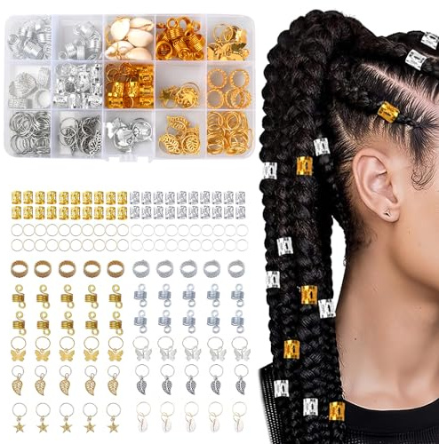 140 Pezzi Metallo Polsini Perline, Anelli a Treccia di Capelli, Gioielli per Capelli Trecce, Clip per Treccia, Anelli per Gioielli per Capelli, Treccia per Decorazione dei Capelli per Donne Uomini