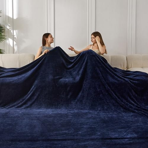 COOVA Coperta per letto in pile di flanella, 304,8 x 304,8 cm, 350 g/m², lussuosa, leggera, morbida, calda e traspirante, per divano, biancheria da letto e viaggi, campeggio, regalo, blu navy
