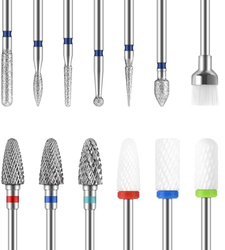 MAQUITA 13 Nagelfräser Aufsätze, 3 Stück Wolframkarbid Nagelfräser Bits + 3 Stück Keramik Nagelfräser Bits Professioneller Fräser Bits Entfernen Gel Acryl Nagelhaut